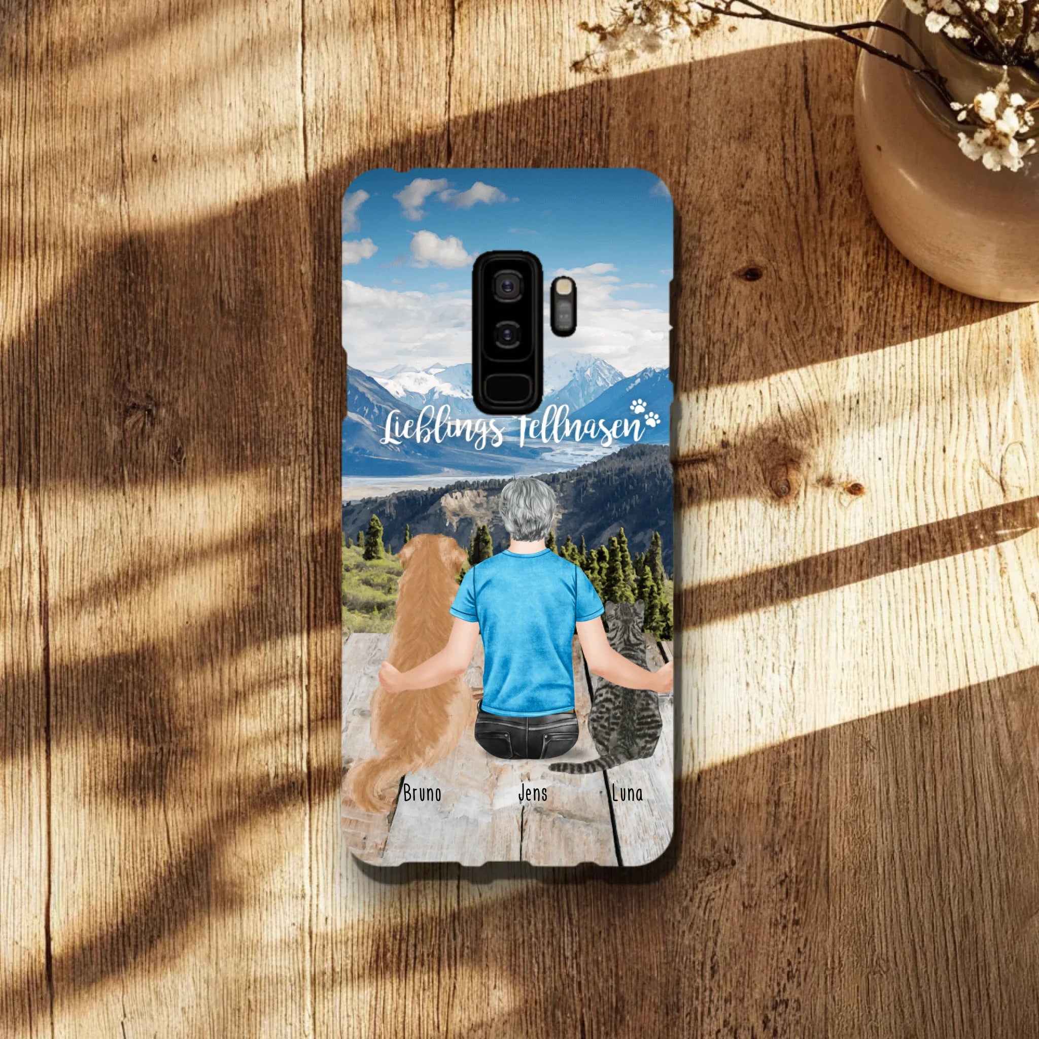 Personalisierte Handyhülle mit 1 Mann + 2 Hunde/Katzen - Samsung