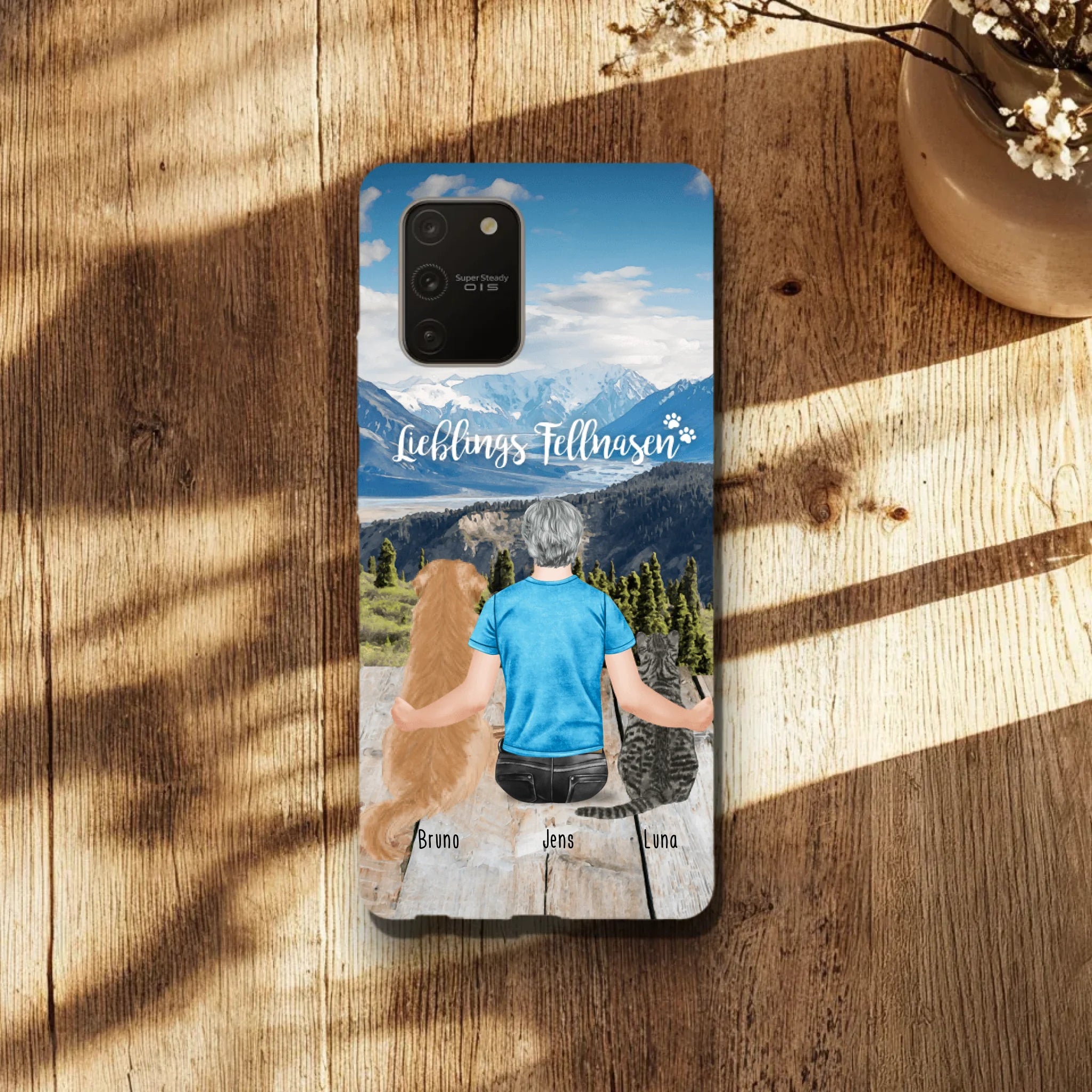 Personalisierte Handyhülle mit 1 Mann + 2 Hunde/Katzen - Samsung