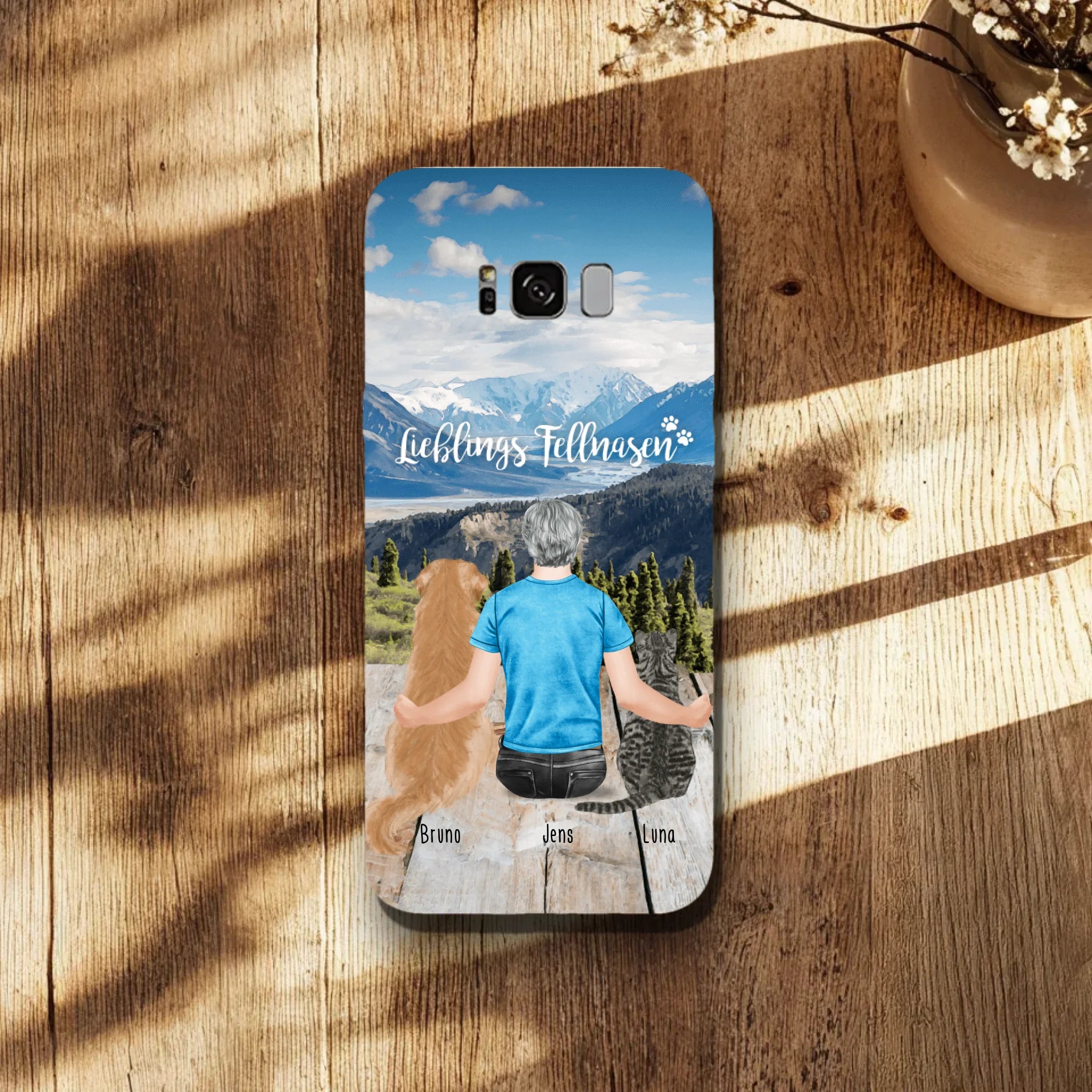 Personalisierte Handyhülle mit 1 Mann + 2 Hunde/Katzen - Samsung