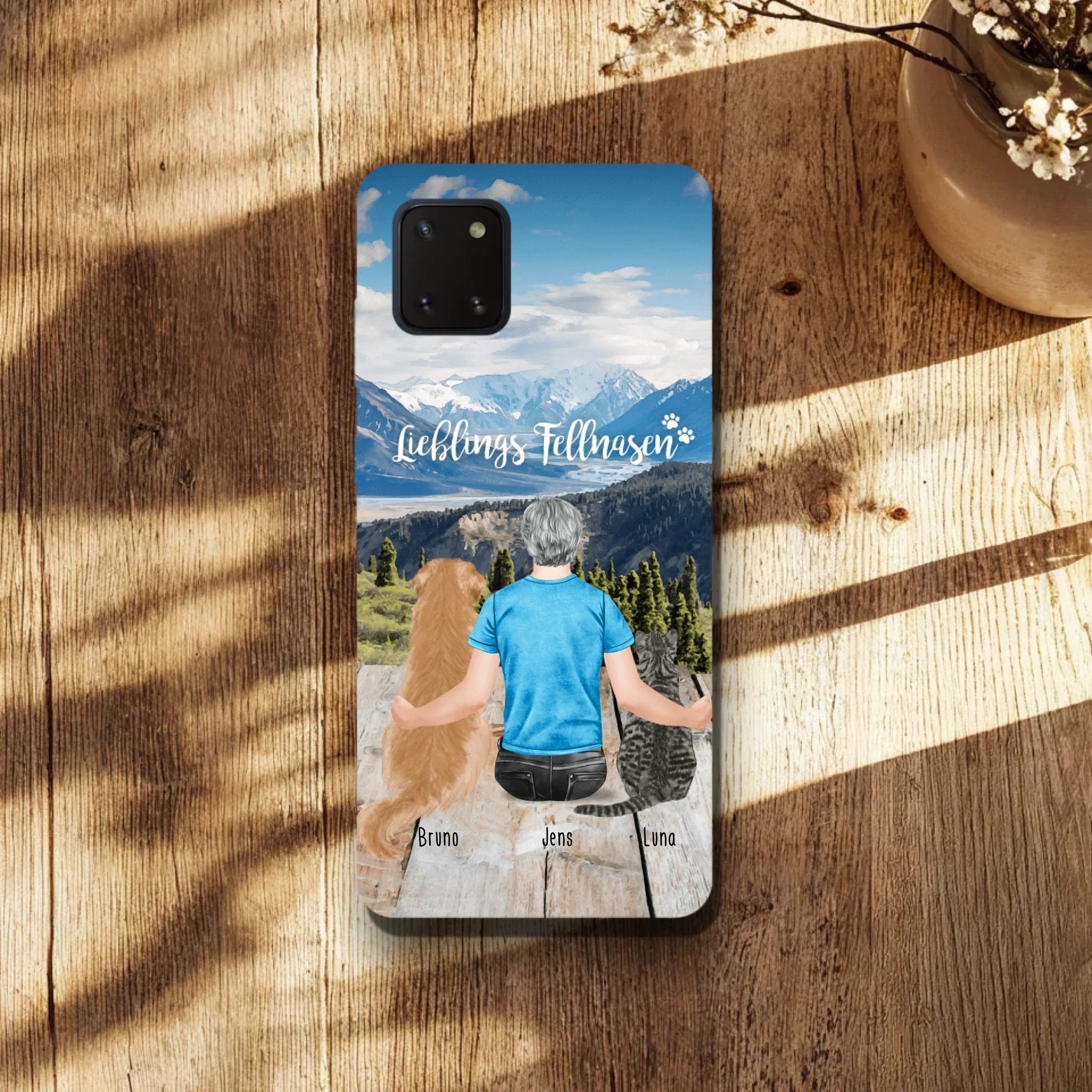 Personalisierte Handyhülle mit 1 Mann + 2 Hunde/Katzen - Samsung