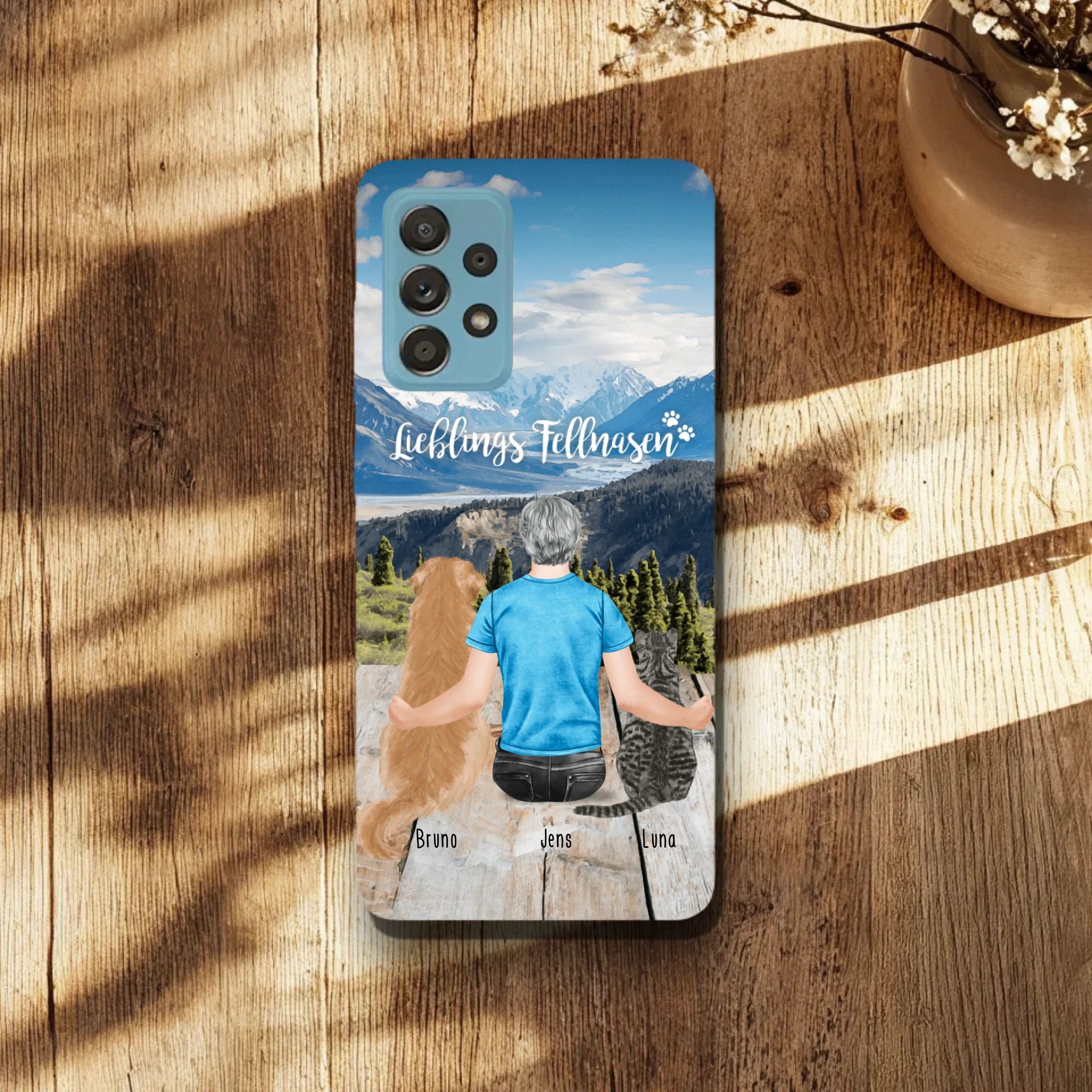 Personalisierte Handyhülle mit 1 Mann + 2 Hunde/Katzen - Samsung
