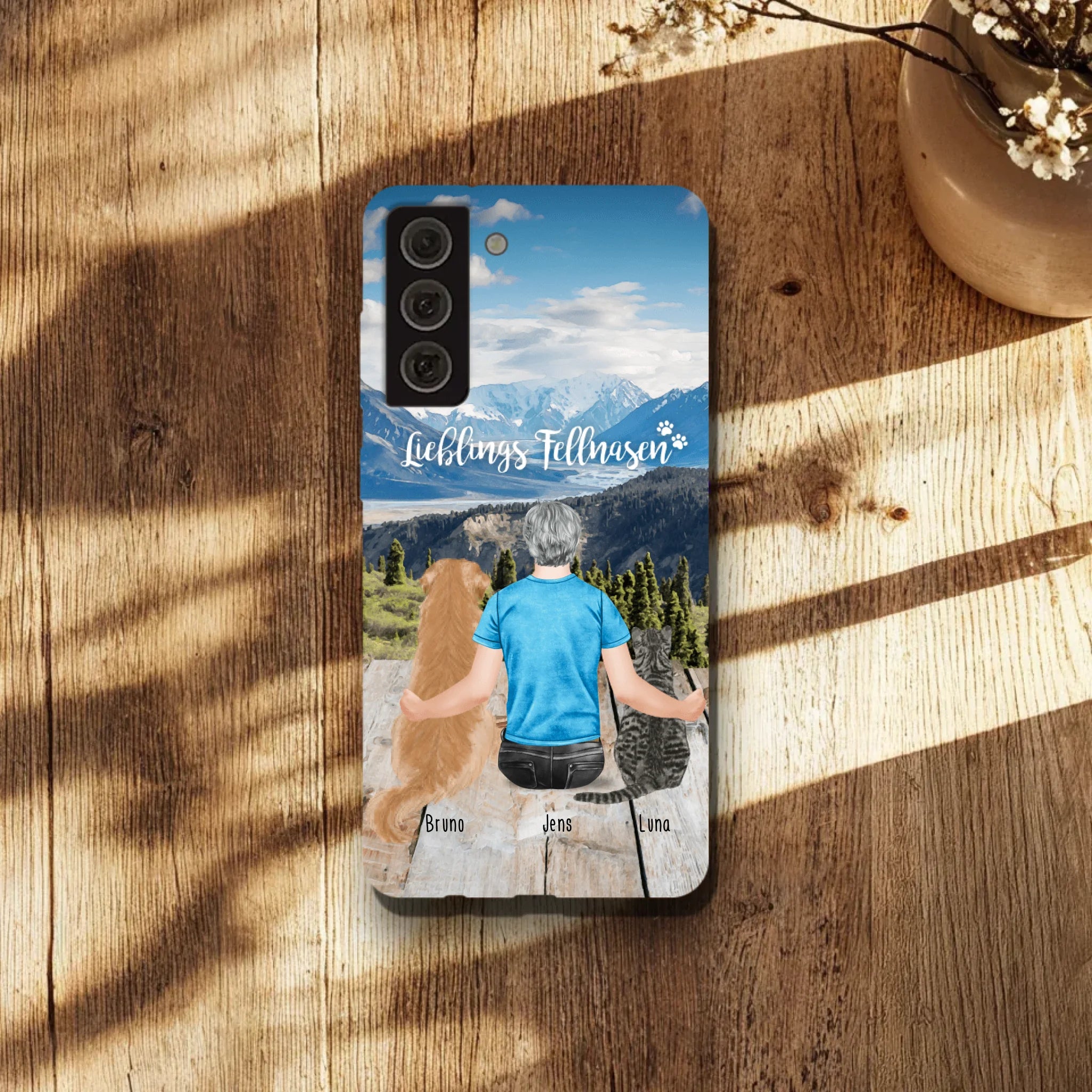 Personalisierte Handyhülle mit 1 Mann + 2 Hunde/Katzen - Samsung