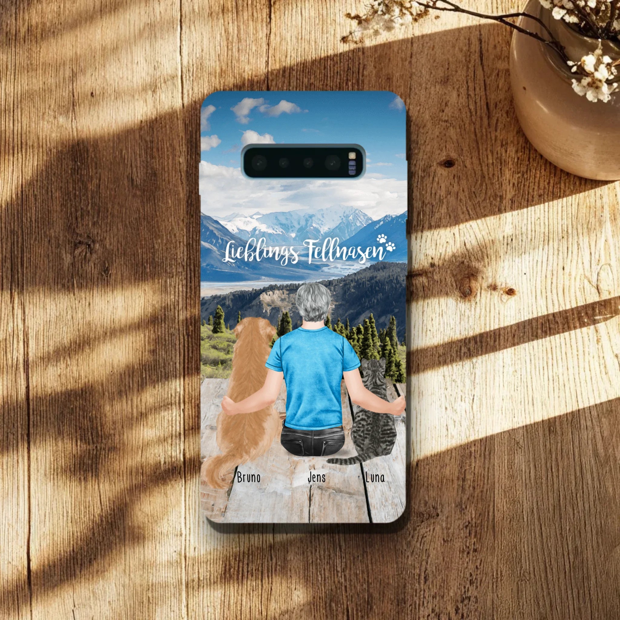 Personalisierte Handyhülle mit 1 Mann + 2 Hunde/Katzen - Samsung
