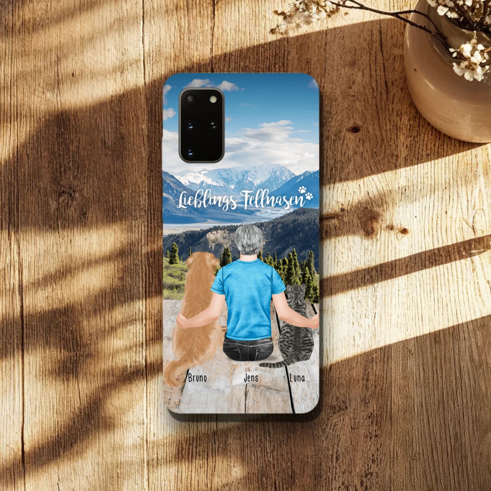 Personalisierte Handyhülle mit 1 Mann + 2 Hunde/Katzen - Samsung