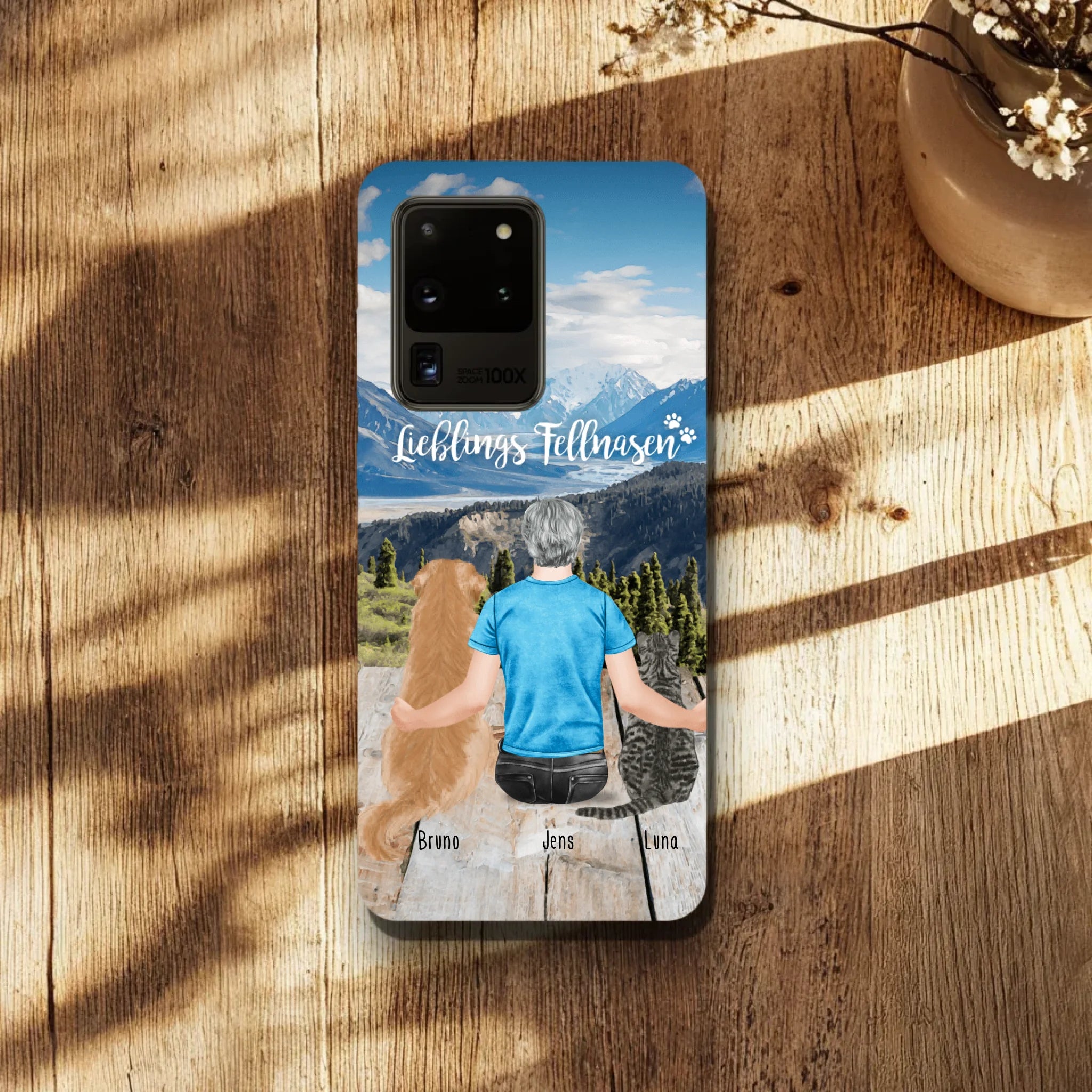 Personalisierte Handyhülle mit 1 Mann + 2 Hunde/Katzen - Samsung