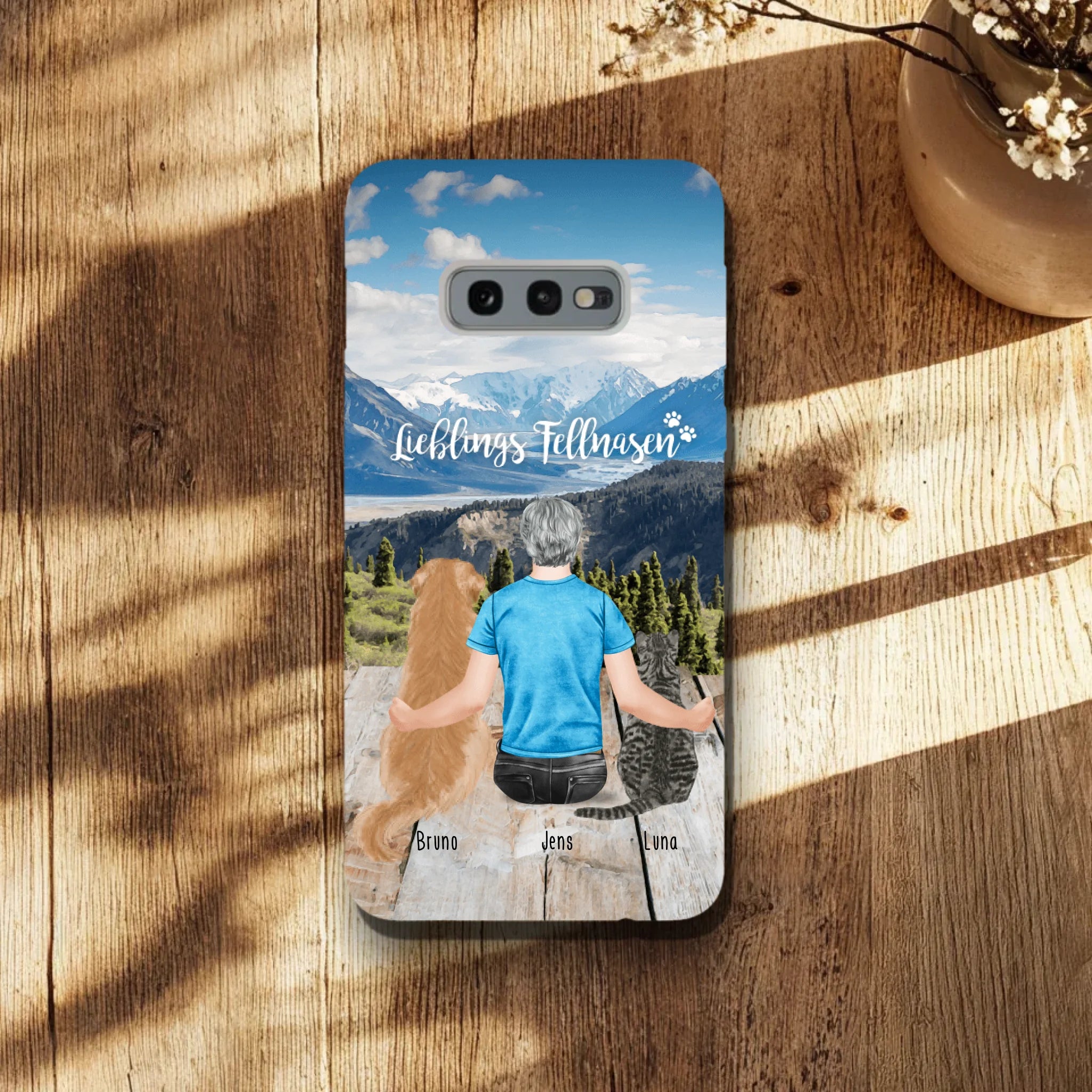 Personalisierte Handyhülle mit 1 Mann + 2 Hunde/Katzen - Samsung