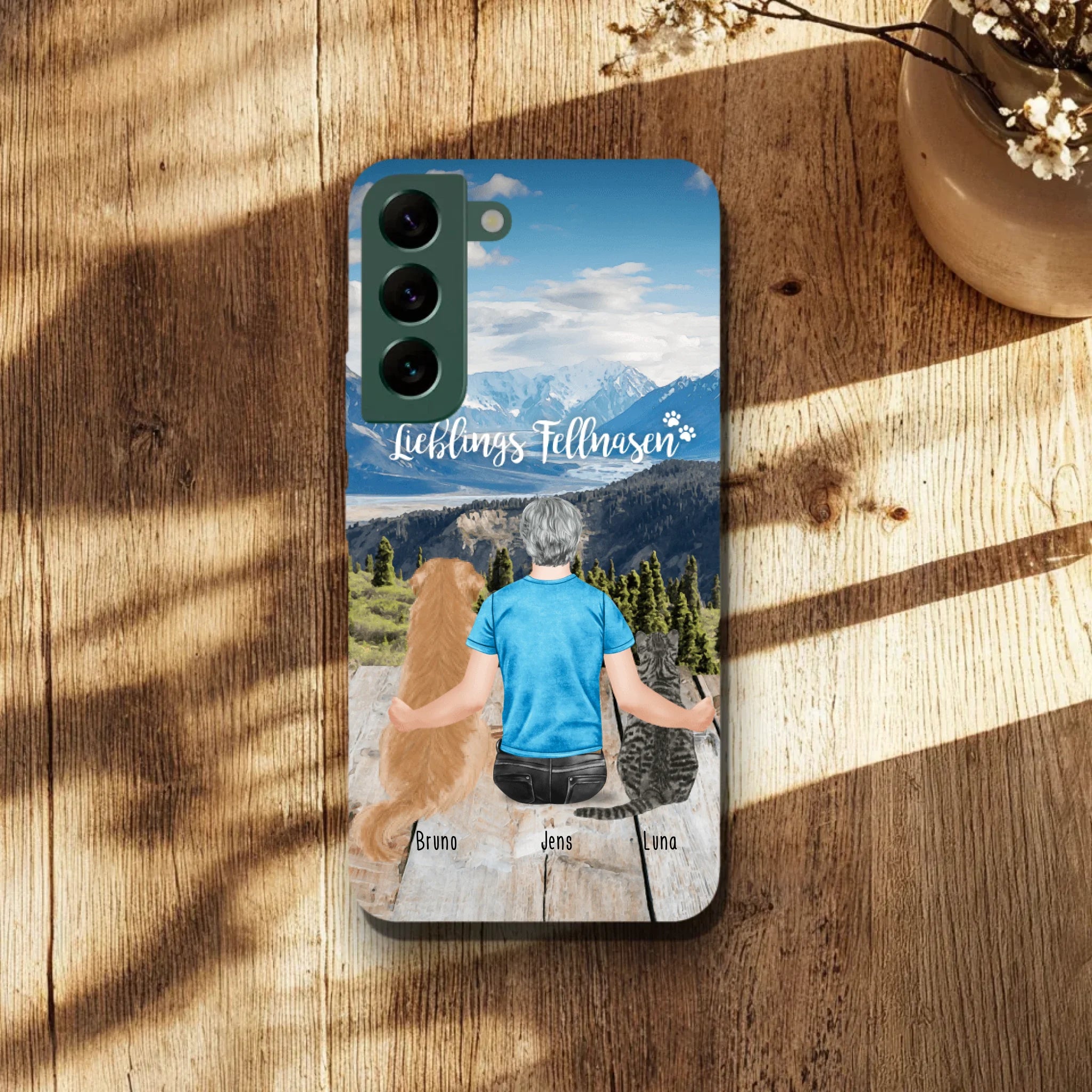 Personalisierte Handyhülle mit 1 Mann + 2 Hunde/Katzen - Samsung