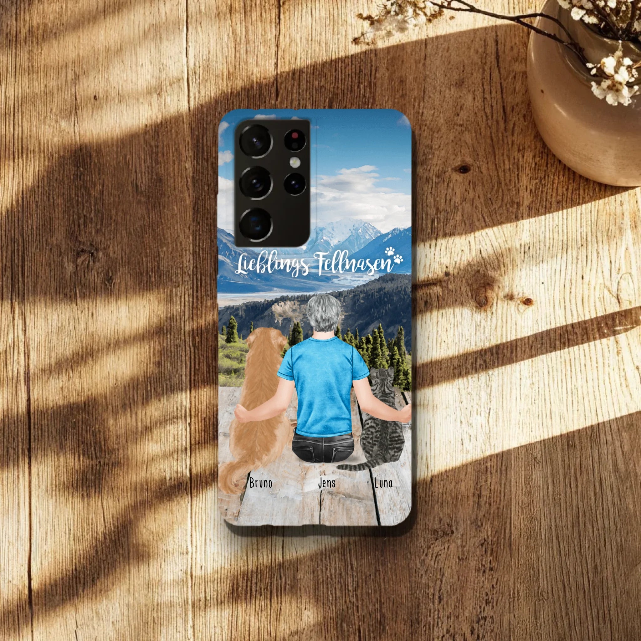 Personalisierte Handyhülle mit 1 Mann + 2 Hunde/Katzen - Samsung