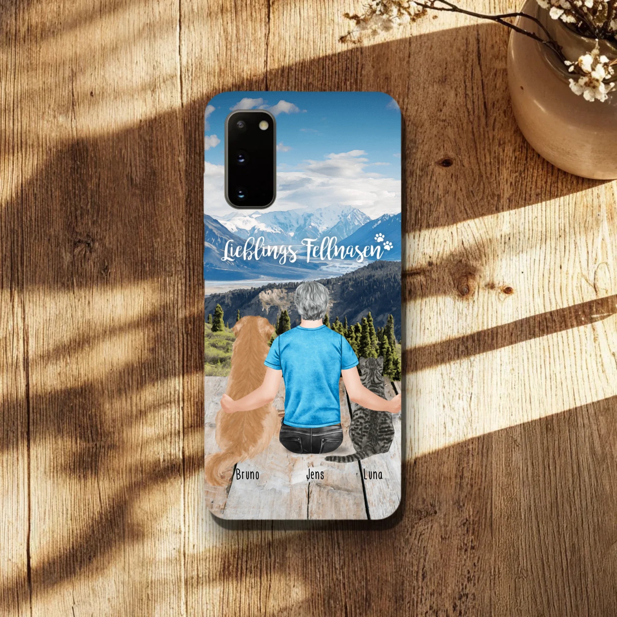 Personalisierte Handyhülle mit 1 Mann + 2 Hunde/Katzen - Samsung