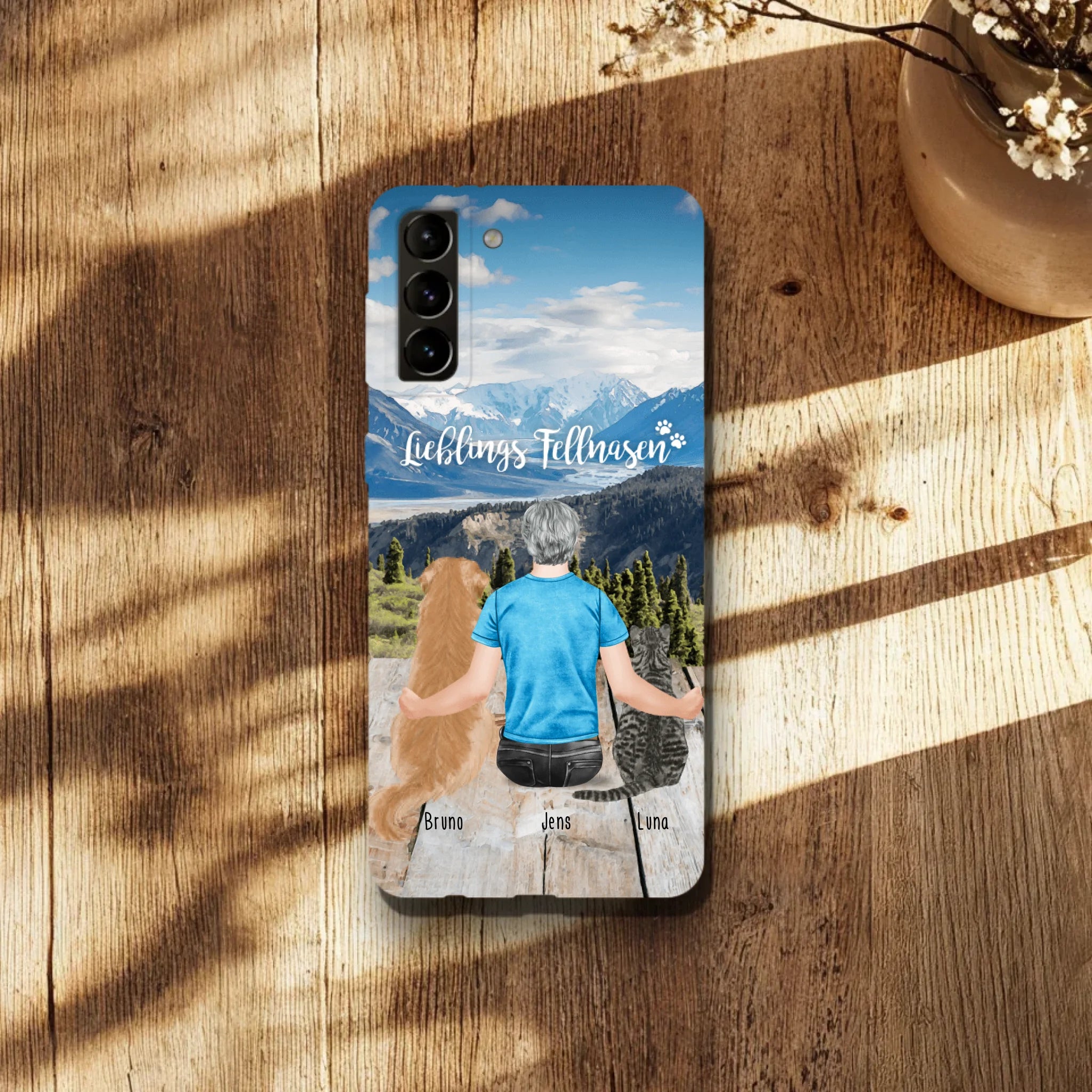 Personalisierte Handyhülle mit 1 Mann + 2 Hunde/Katzen - Samsung