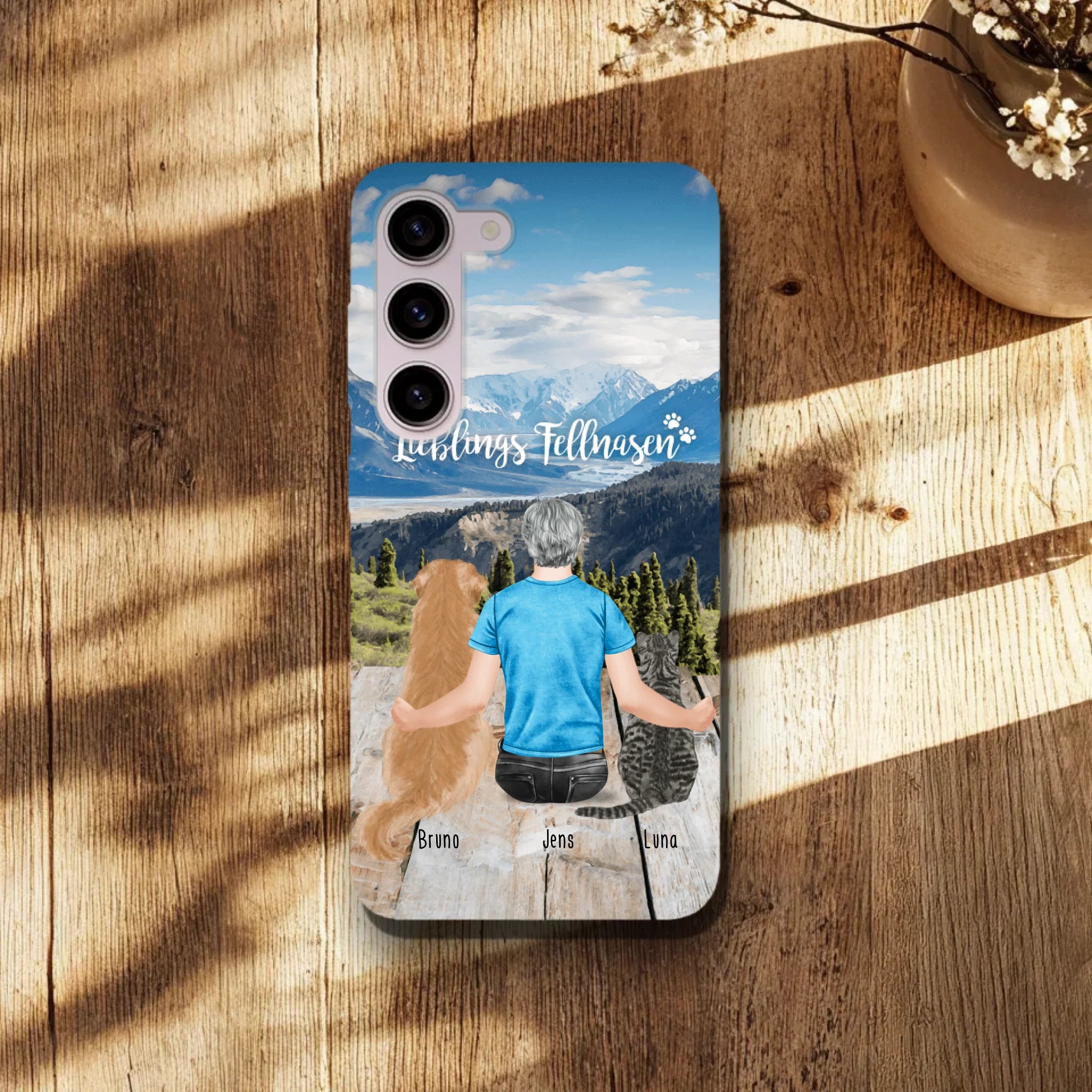 Personalisierte Handyhülle mit 1 Mann + 2 Hunde/Katzen - Samsung