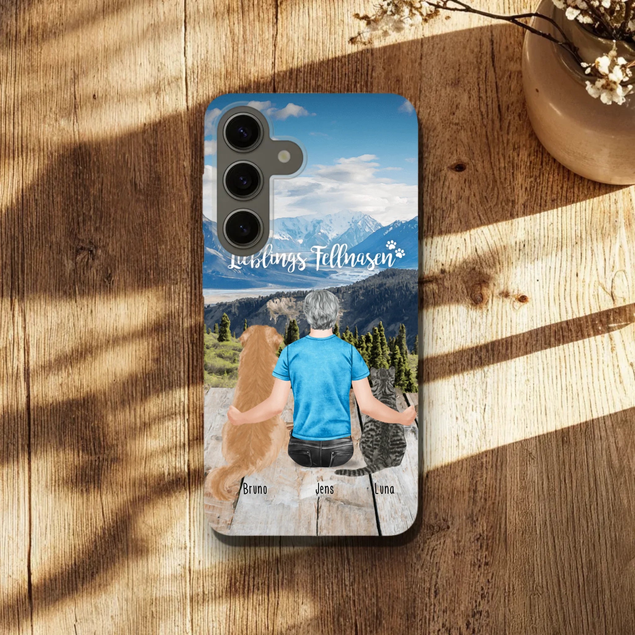 Personalisierte Handyhülle mit 1 Mann + 2 Hunde/Katzen - Samsung