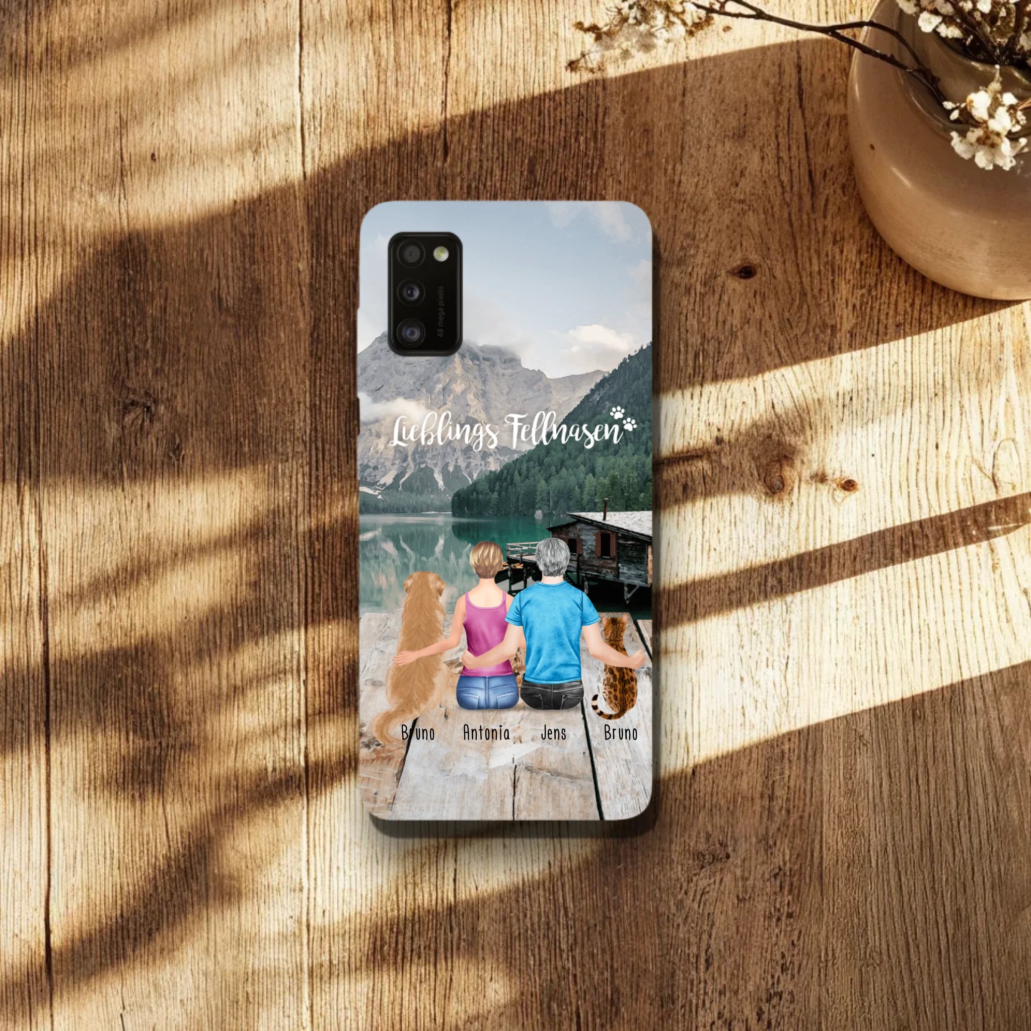 Personalisierte Handyhülle mit 1 Frau + 1 Mann + 2 Hunde/Katzen - Samsung