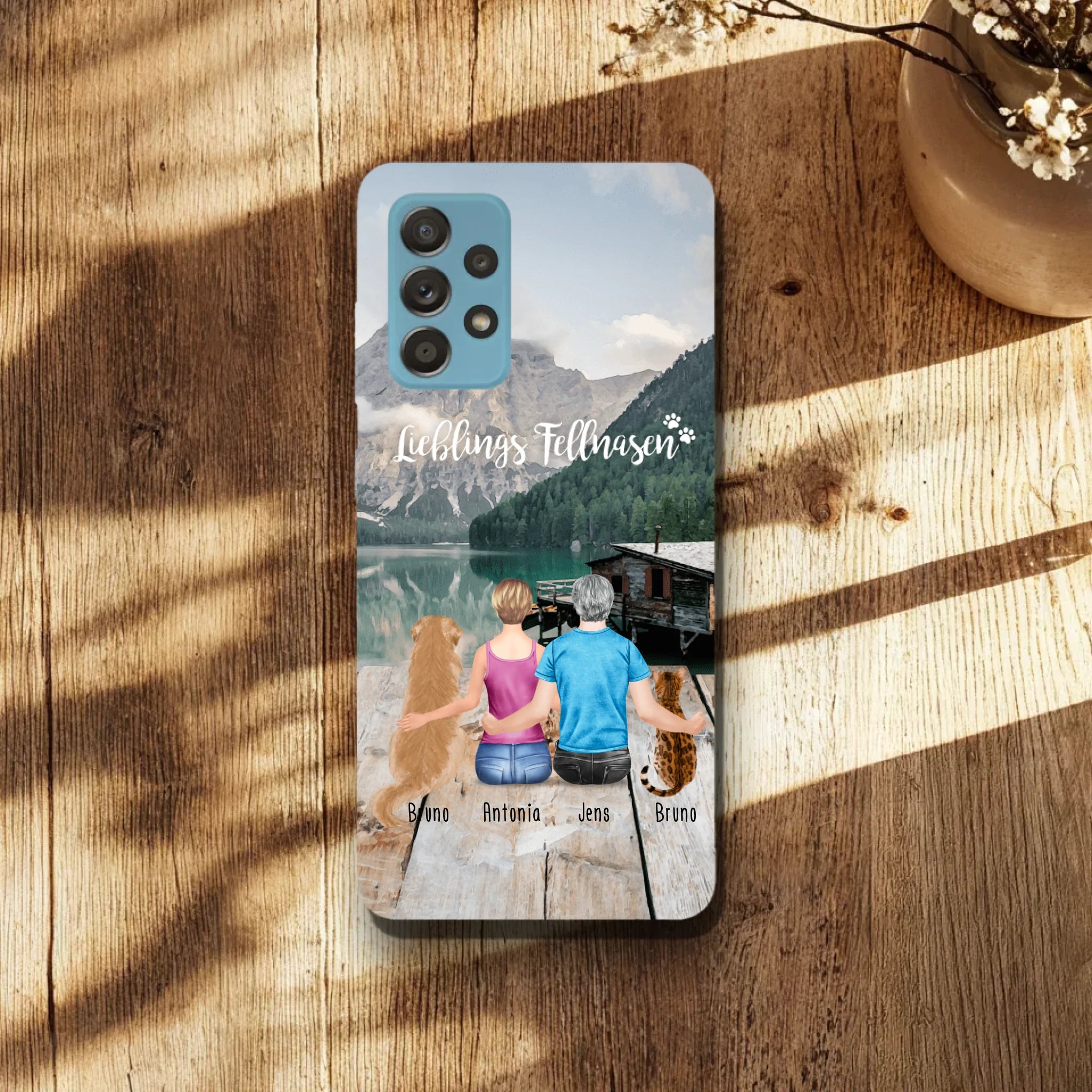Personalisierte Handyhülle mit 1 Frau + 1 Mann + 2 Hunde/Katzen - Samsung