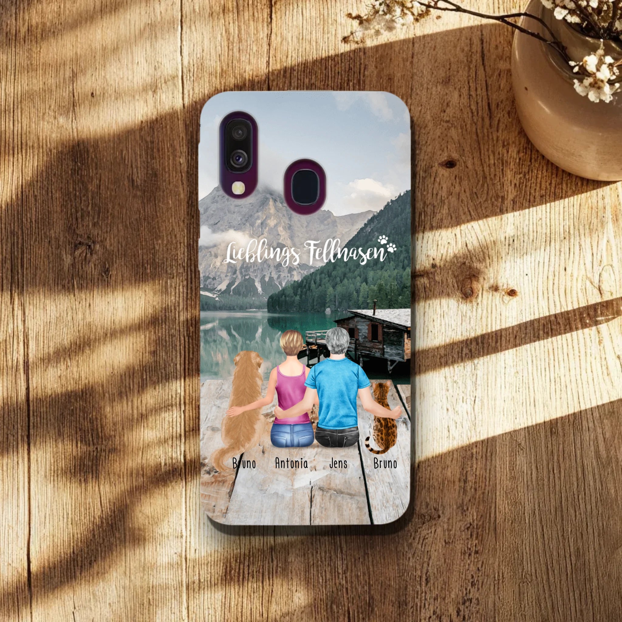 Personalisierte Handyhülle mit 1 Frau + 1 Mann + 2 Hunde/Katzen - Samsung