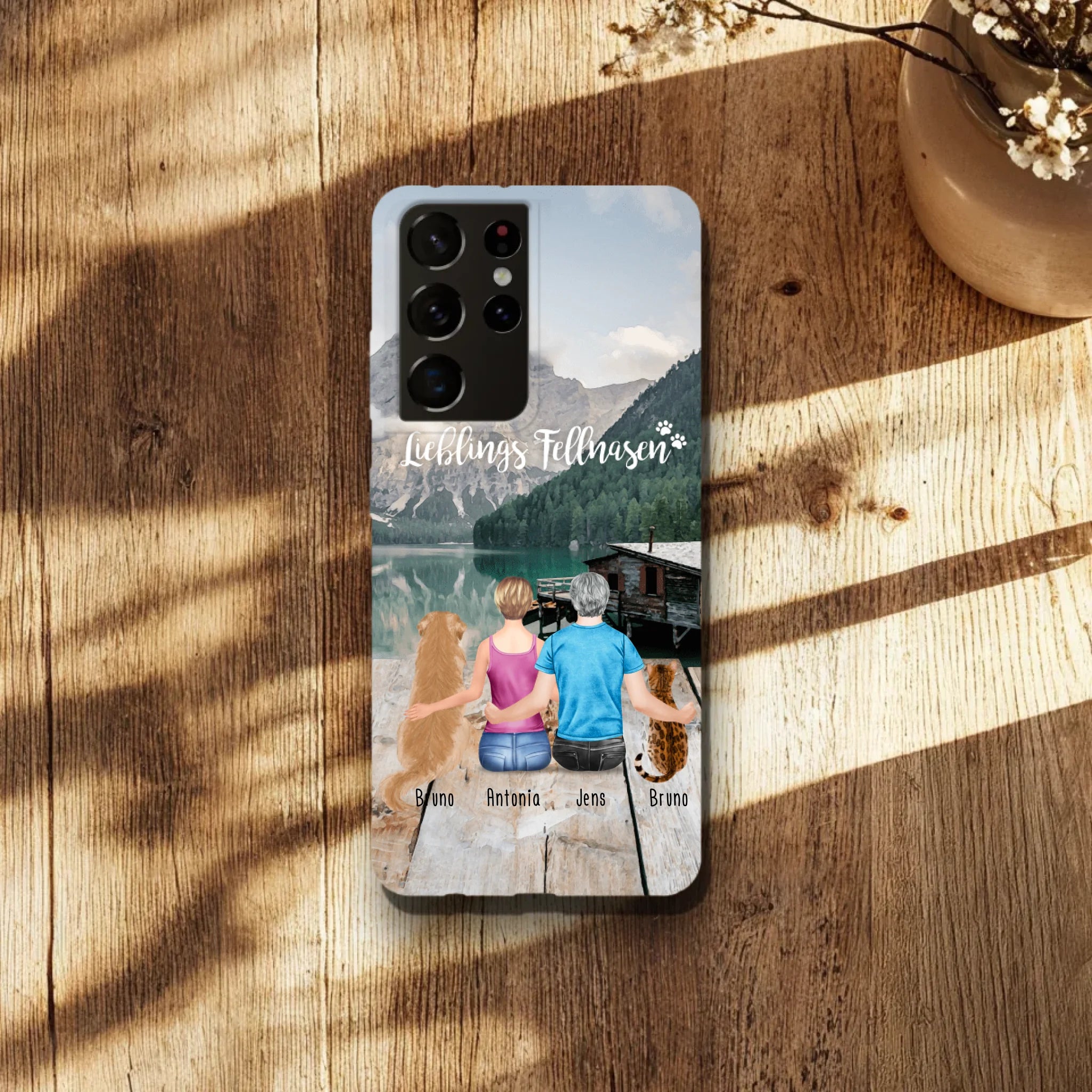 Personalisierte Handyhülle mit 1 Frau + 1 Mann + 2 Hunde/Katzen - Samsung
