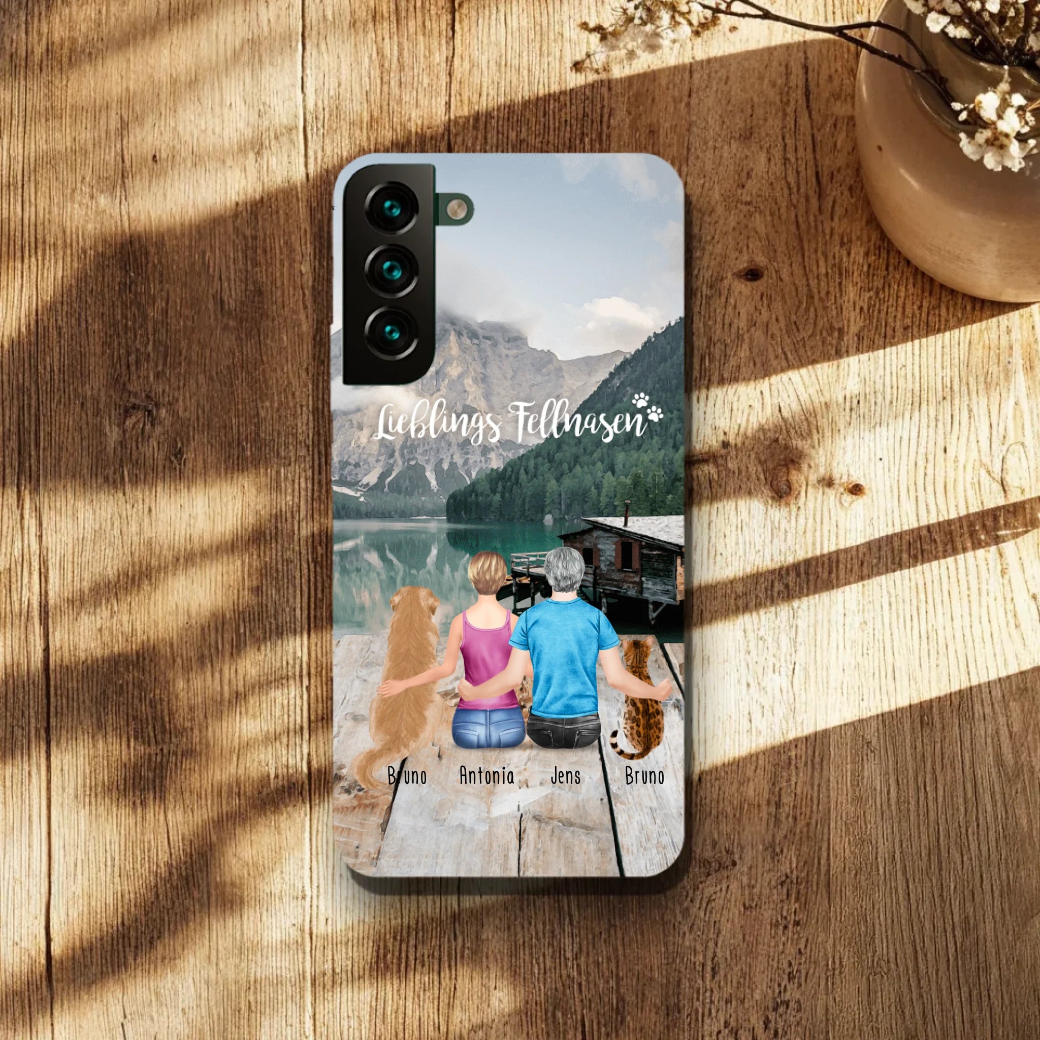 Personalisierte Handyhülle mit 1 Frau + 1 Mann + 2 Hunde/Katzen - Samsung