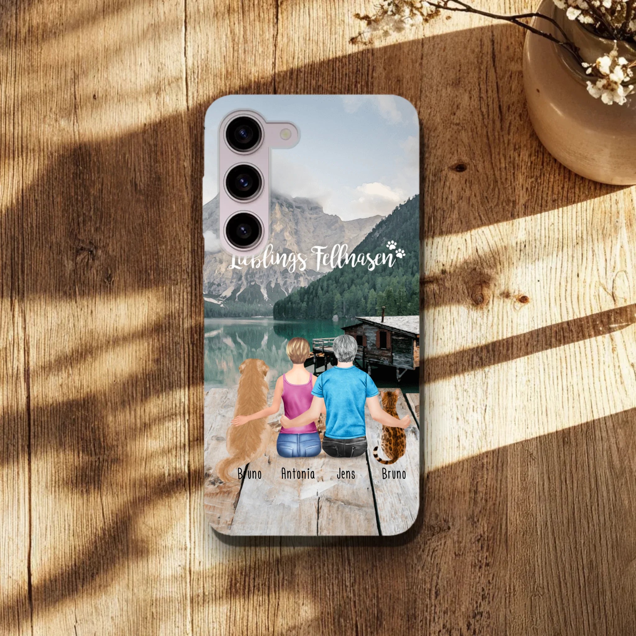 Personalisierte Handyhülle mit 1 Frau + 1 Mann + 2 Hunde/Katzen - Samsung