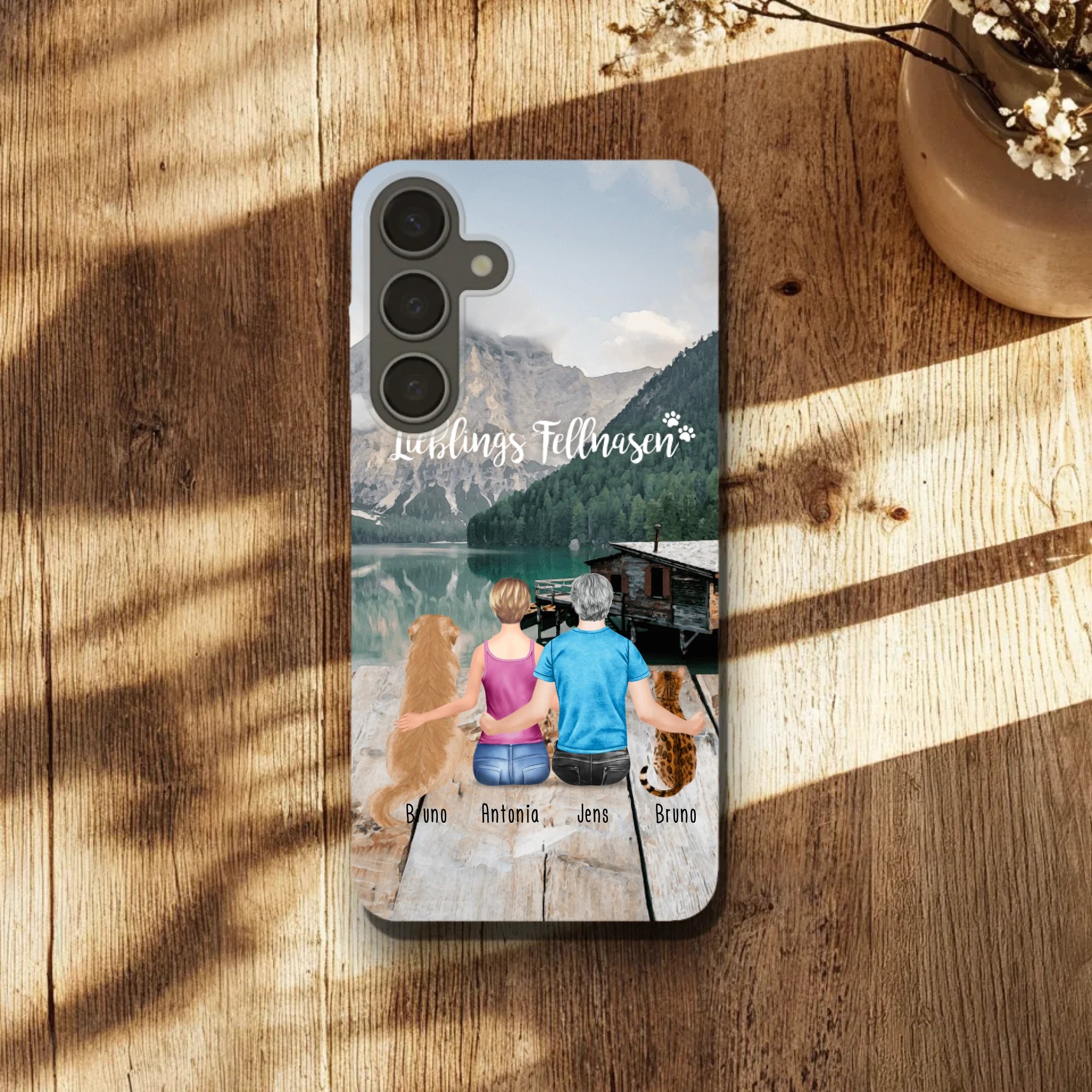 Personalisierte Handyhülle mit 1 Frau + 1 Mann + 2 Hunde/Katzen - Samsung