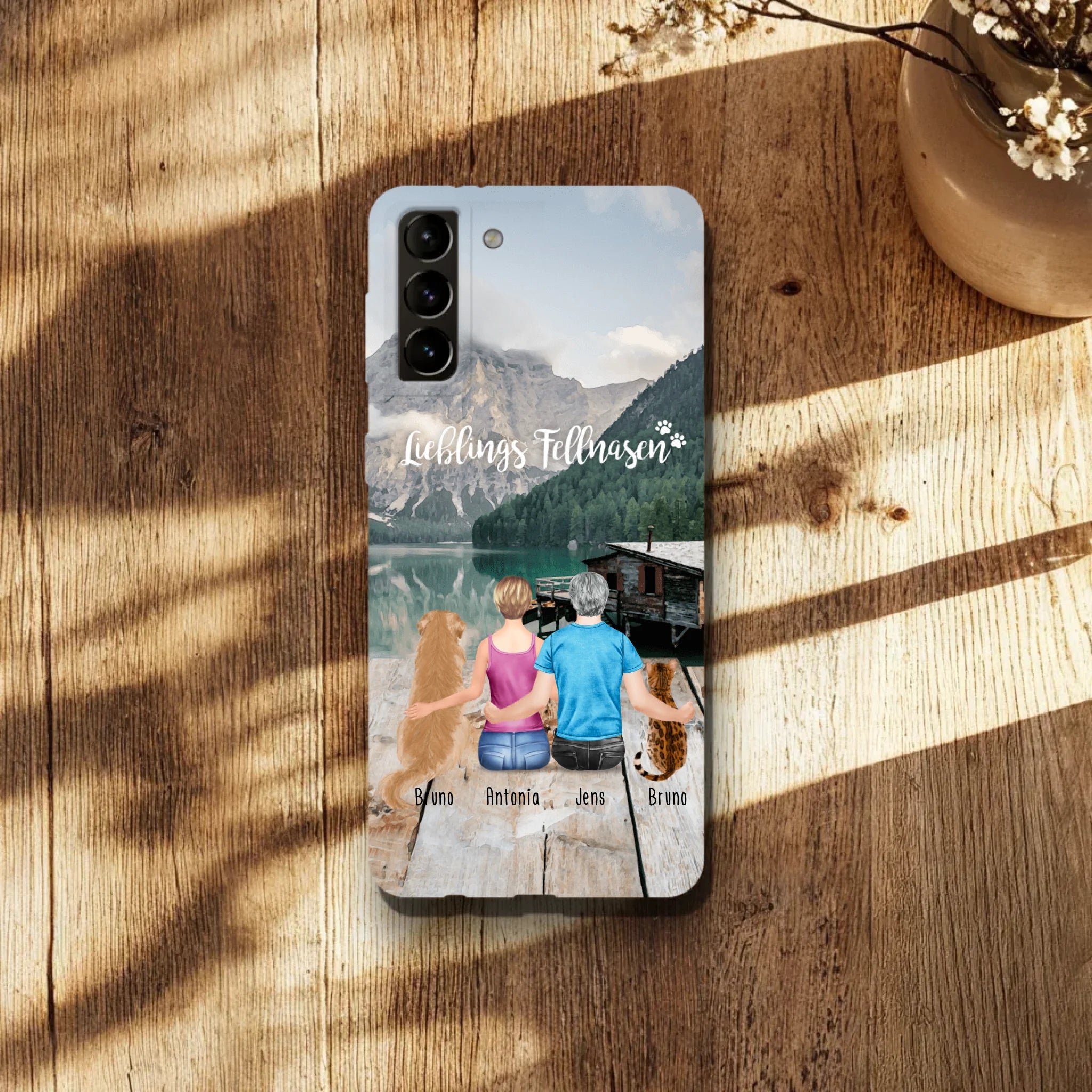 Personalisierte Handyhülle mit 1 Frau + 1 Mann + 2 Hunde/Katzen - Samsung