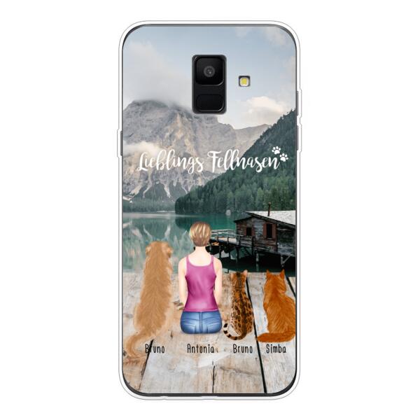 Personalisierte Handyhülle mit 1 Frau + 3 Hunde/Katzen - Samsung
