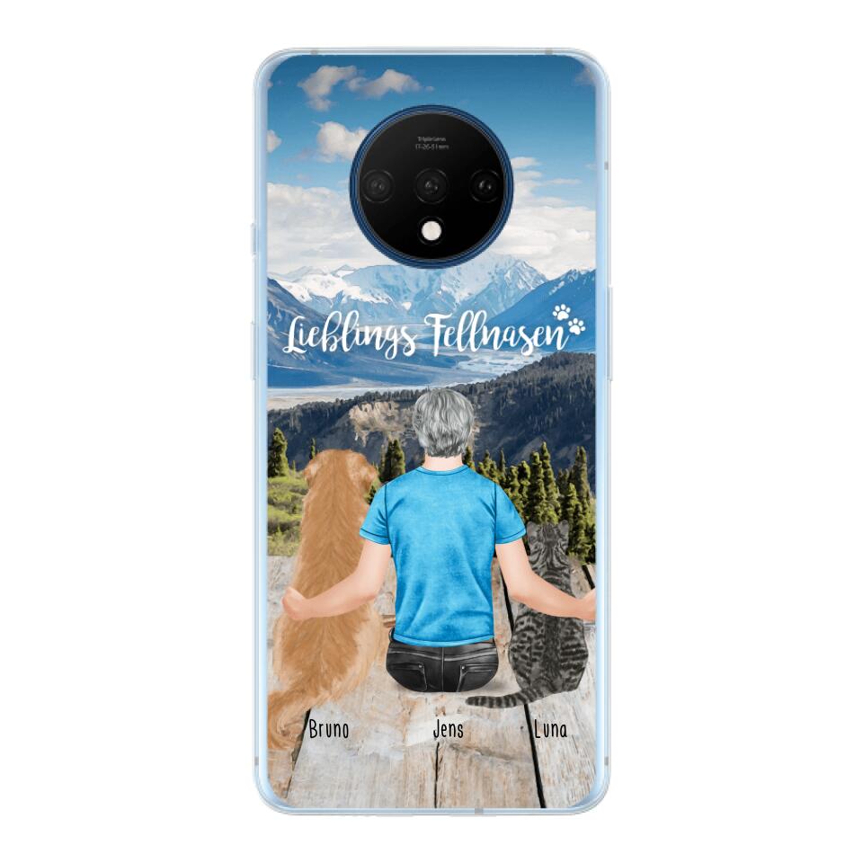 Personalisierte Handyhülle mit 1 Mann + 2 Hunde/Katzen - OnePlus