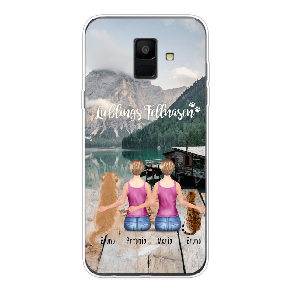 Personalisierte Handyhülle mit 2 Frauen + 2 Hunde/Katzen - Samsung