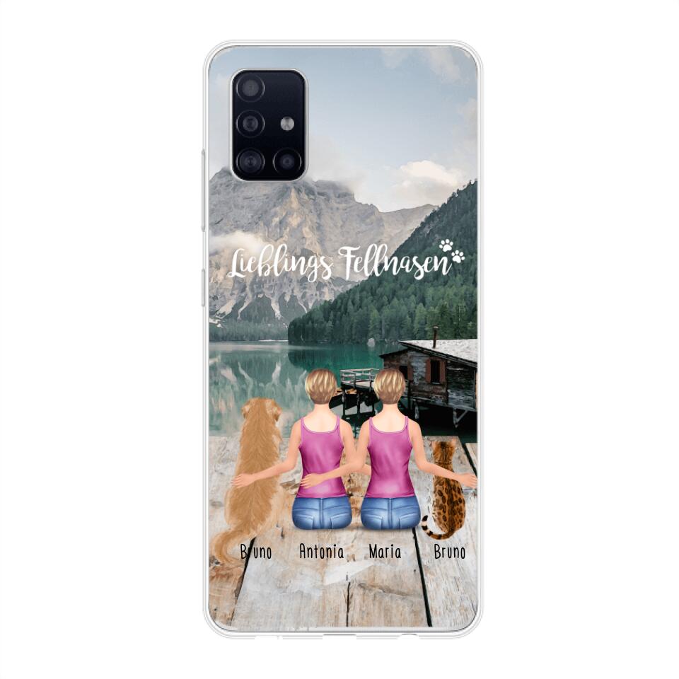 Personalisierte Handyhülle mit 2 Frauen + 2 Hunde/Katzen - Samsung