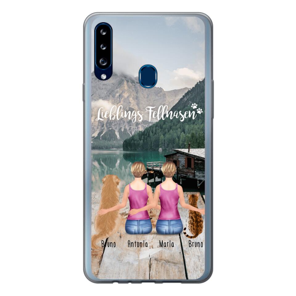 Personalisierte Handyhülle mit 2 Frauen + 2 Hunde/Katzen - Samsung