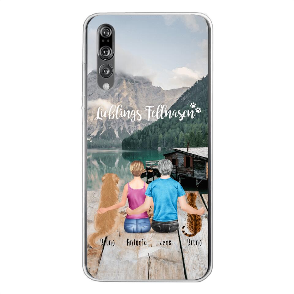 Personalisierte Handyhülle mit 1 Frau + 1 Mann + 2 Hunde/Katzen - Huawei
